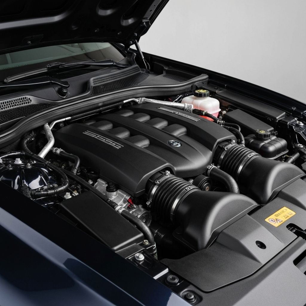 Clean detailed engine bay with pristine components and professional dressing applied